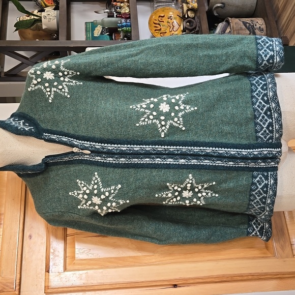 Appleseed's Sweaters - Vinatge Lambswool Blend Appleseeds Nordic Fair Isle Zip Front Cardigan Womens M